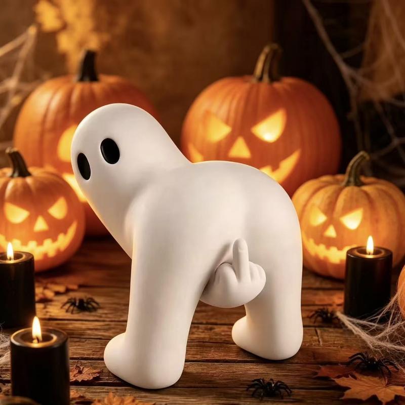Figurka Ducha Halloween Mały Prezent Ozdoba na Biurko, Ze Środkowym Palcem Reprezentującym Zabawnie Wyglądającego Ducha Mały Duch