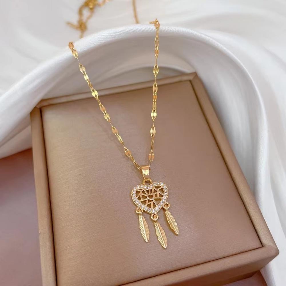 

1pcs Classic Gold Color Stainless Steel Necklace For Women Shiny Zircon Geometric Heart Pendant Necklaces Jewelry Gift