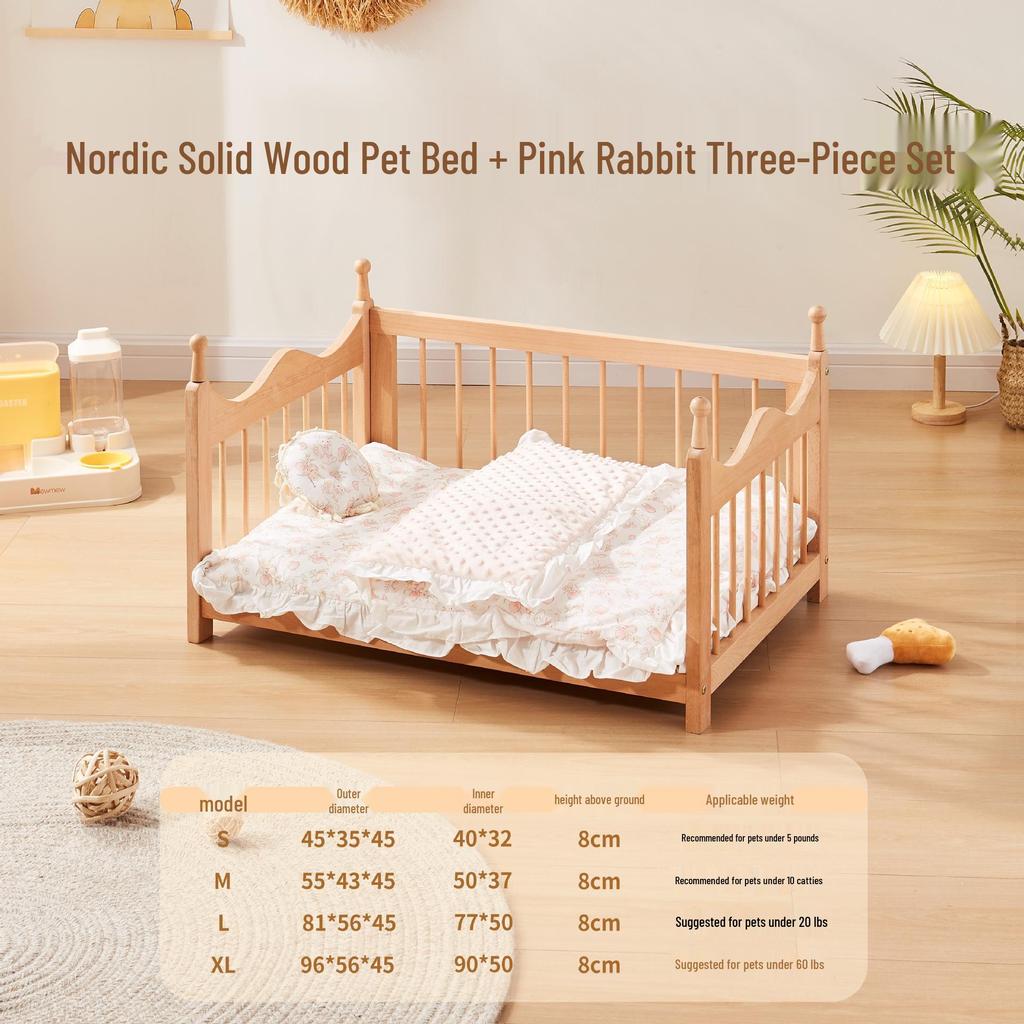 Spring Moisture-Proof Solid Wood Pet Bed - Removable, Washable Beech Playpen for Dogs and Cats