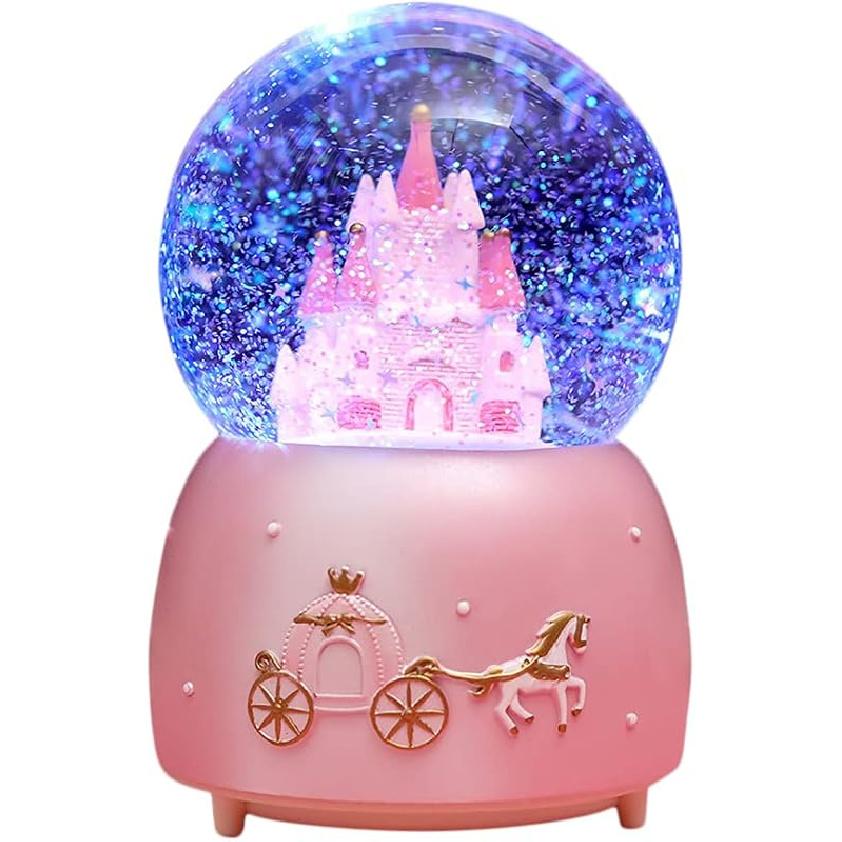 

Замковые снежные шары Светящаяся музыкальная шкатулка Мультяшный Рождественский снежный дом Автоматическое распыление Вращающийся хрустальный шар с меняющими цвет светодиодными огнями для дома розовый