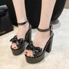 Fashion Women Sandals 2025 New Summer Shoes Trend Black White Fashionable Butterfly-KnotHigh Heels Leisure Chunky Platform Sandals Woman