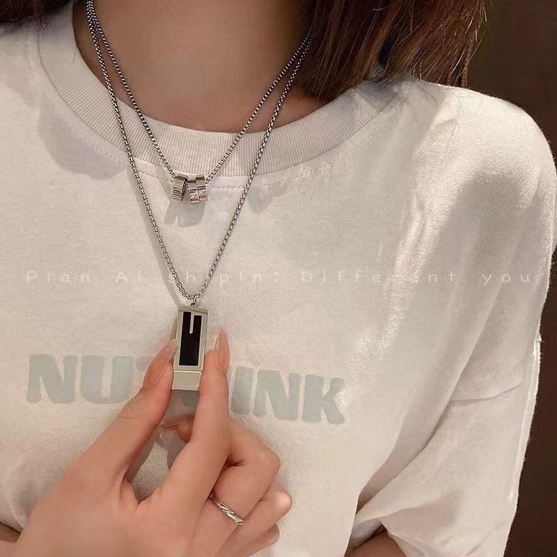 JMXD Women Sweater Chain Titanium Steel Pendant Necklace Small Luxury Chic Y2K Minimalist Statement Jewelry Gift for Her