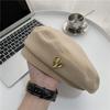 Cotton Soft Winter Beret Women Heart Metal Detail Cozy Sweet And