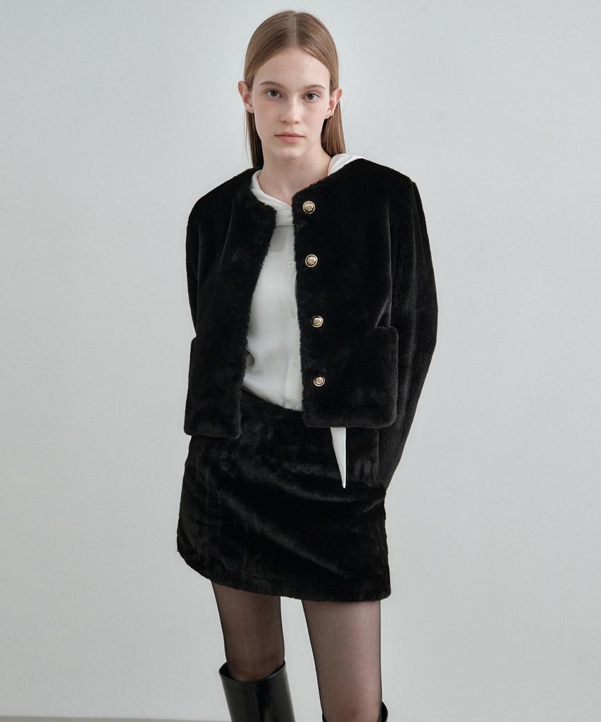 MONGDOL Fur Mini Skirt Black Mdsk031Black