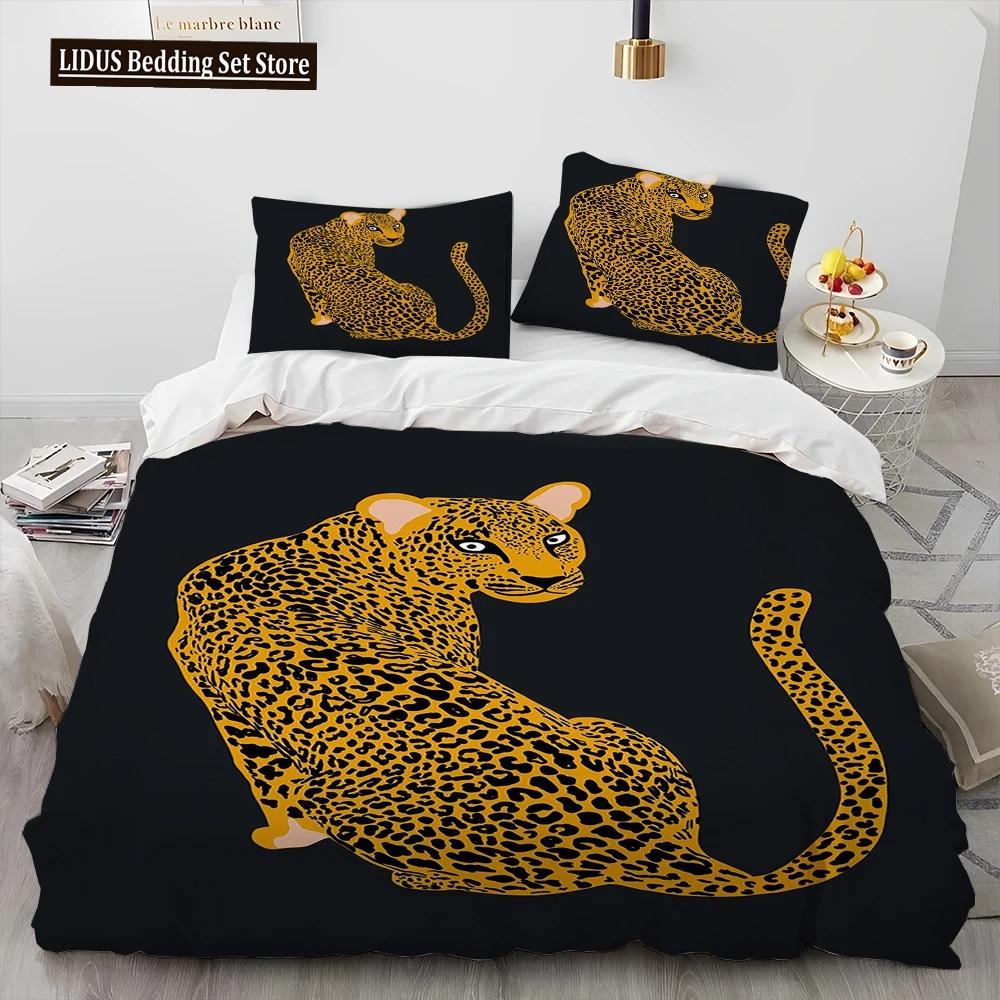 3D Tiger Leopard Wolf Animal Luksusa gultas veļas komplekts, Segas segas gultas komplekts Segas pārvalks spilvendrāna, Karaļa izmēra gultas veļas komplekts
