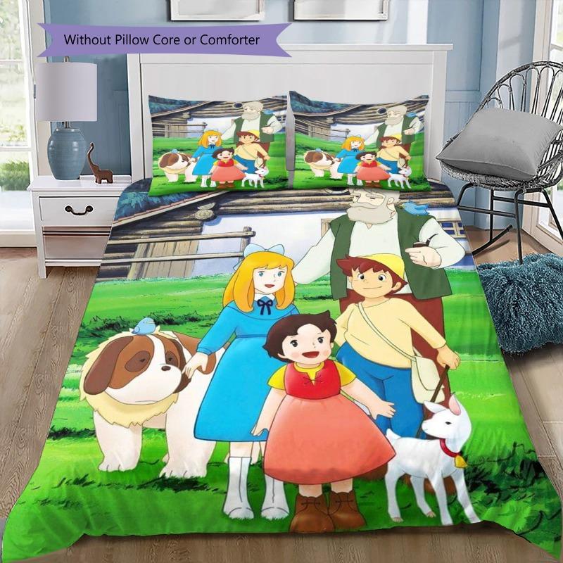 Set Copripiumino Heidi Ragazza delle Alpi Stampa Set Biancheria da Letto per Bambini 3 Pezzi con Federe Microfibra Morbida Decorazione per la Casa Regalo