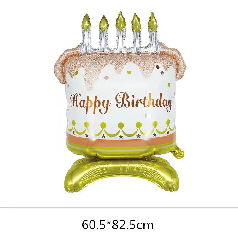 Birthday Cake Balloon with Base Standing Foil Balloon Cute Cake Balloon Kids Boy Girl Birthday Party Decor Supplies Baby Shower