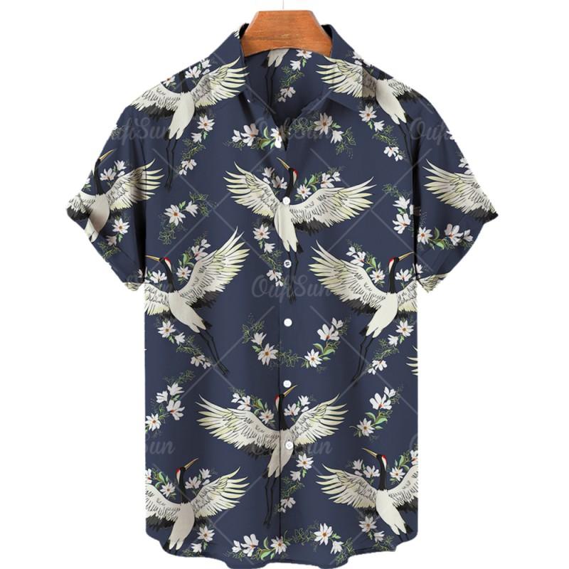 Men's Bird Costumes Hawaii Vacation Vintage Shirt For Men 3D Floral Casual Pattern High Quality Luxury Dazn Clothes Blouse Tops