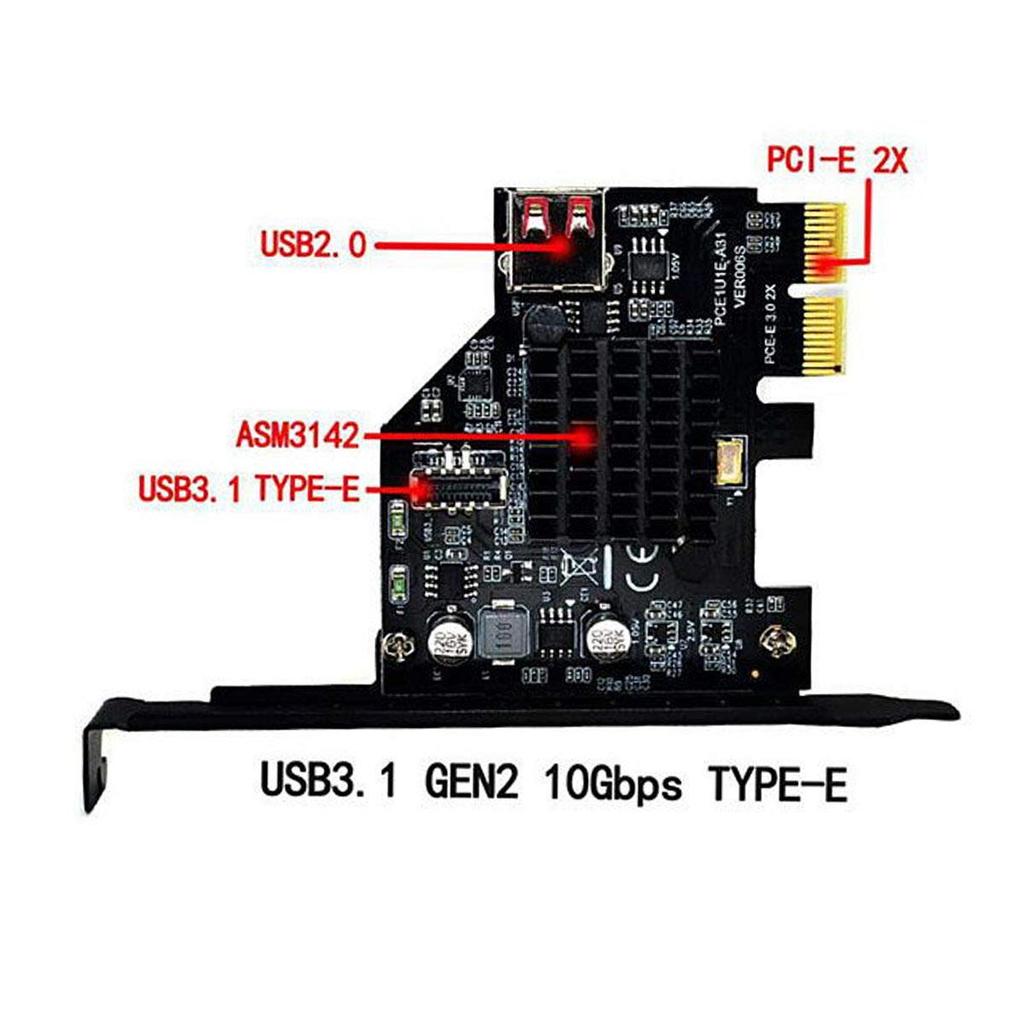 ChenYang 2-Port USB 2.0 & USB 3.1 Gen 2 Type-E Front Panel Socket - PCI-E 2X PCI Express Expansion Card Adapter.