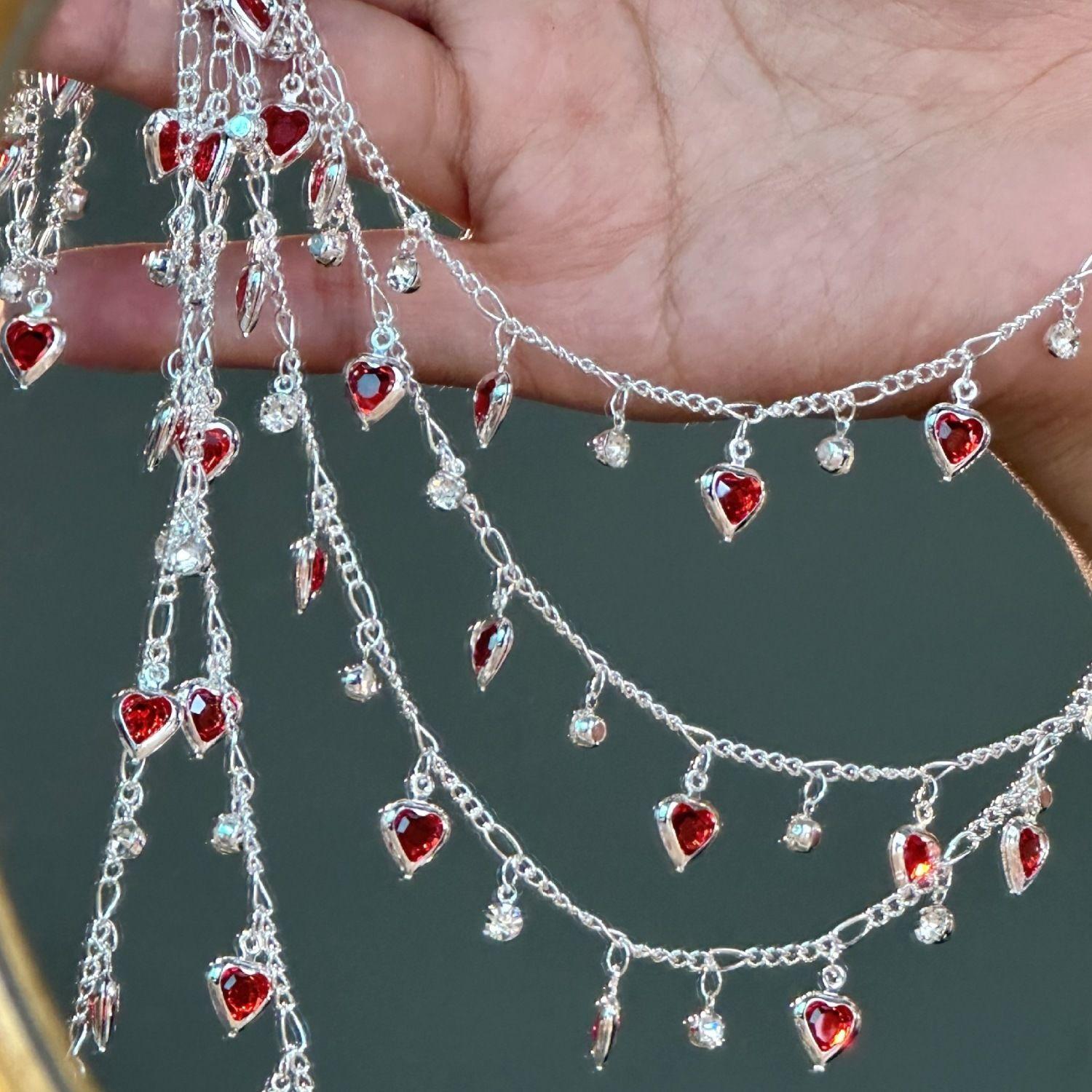 

0.5/1M Red Peach Heart Rhinestone Copper Chains DIY Material Handmade Chain for Bracelet Necklace Clothing Tassel Accessories 0.5Meter