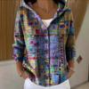 Women S Printed Button Knit Hooded Cardigan Sweatshirt Casual Loose Outerwear