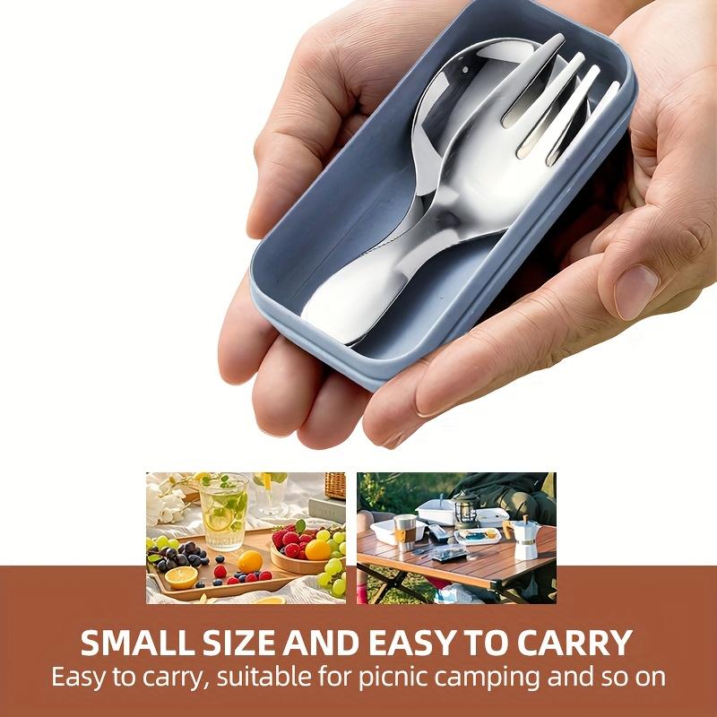 3pcs Portable Cutlery Set, Stainless Steel Short Handle Round Head Spoon, Mini Spoon and Fork Set Boxed