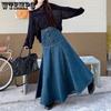 WTEMPO Μακριά vintage μπλε τζιν γυναικεία φούστα άνοιξη φθινόπωρο Κομψή ψηλόμεση φούστα ψαροουράς παντός αγώνα Streetwear