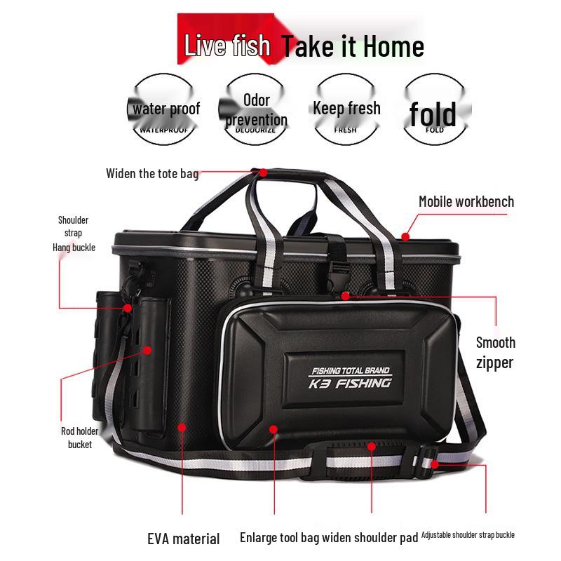 Thickened Multi-Functional Fishing Bucket & Seatable Tackle Box with Hard Shell, Full Set for Live Fish & Lure Fishing Gear
