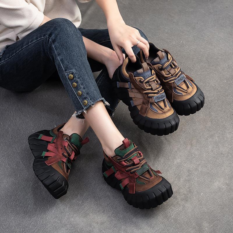 Fashion GKTINOO Spring Autumn Lightweight Soft Sole Genuine LeatherWomen's Flat Platform Shoes Thick Soled Sneakers Casual Women's Shoes