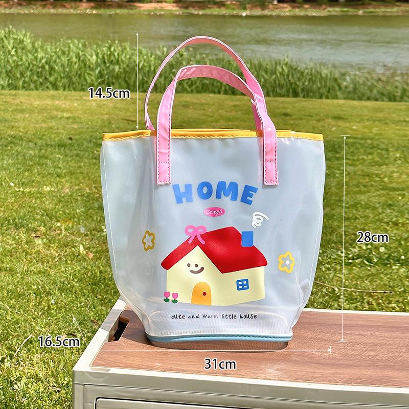 Jelly Beach Bag Waterproof Kawaii Print Pvc Storage Bag Transparent Travel Handbag Shoulder Bag Shopping Bag With Cute Pendant