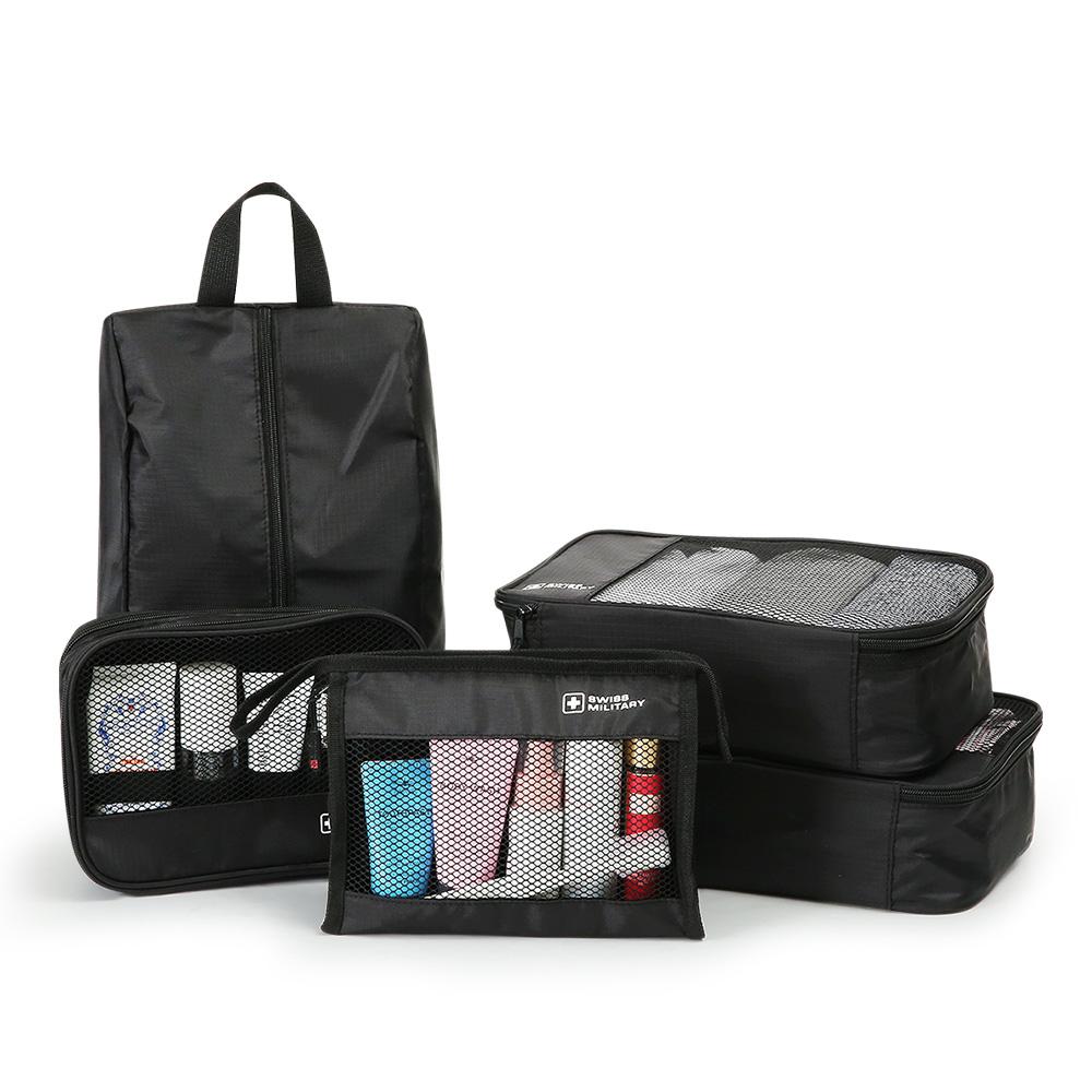 Swiss Military Carrier Travel Bag-In-Bag Pouch Set Of 5 Premium Model Sm-B5Pl Black