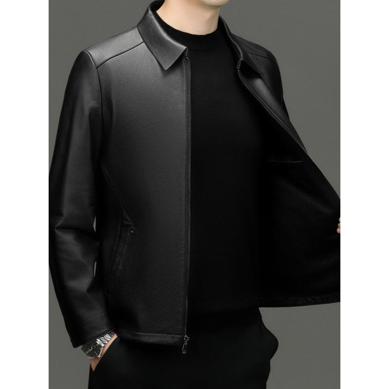 Goatskin leather jacket autumn and winter new middle-aged business casual leather jacket