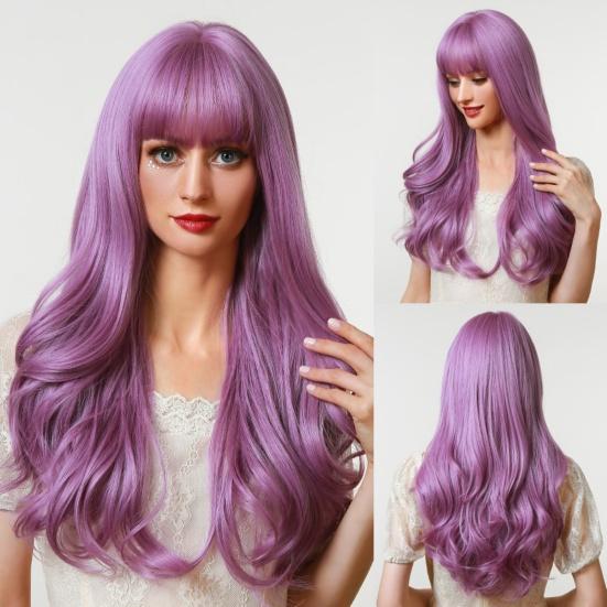 Women Wigs Neat Hair Bangs Breathable Lightweight Halloween Cosplay Long Wave Wigs for Female