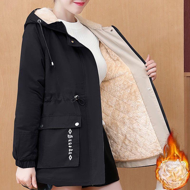 Winter Loose Hooded Thicken Fleece Lined Parkas Warm Casual Trenchcoat Korean Mid-length Coat Windbreaker Snow Jackets Outwear