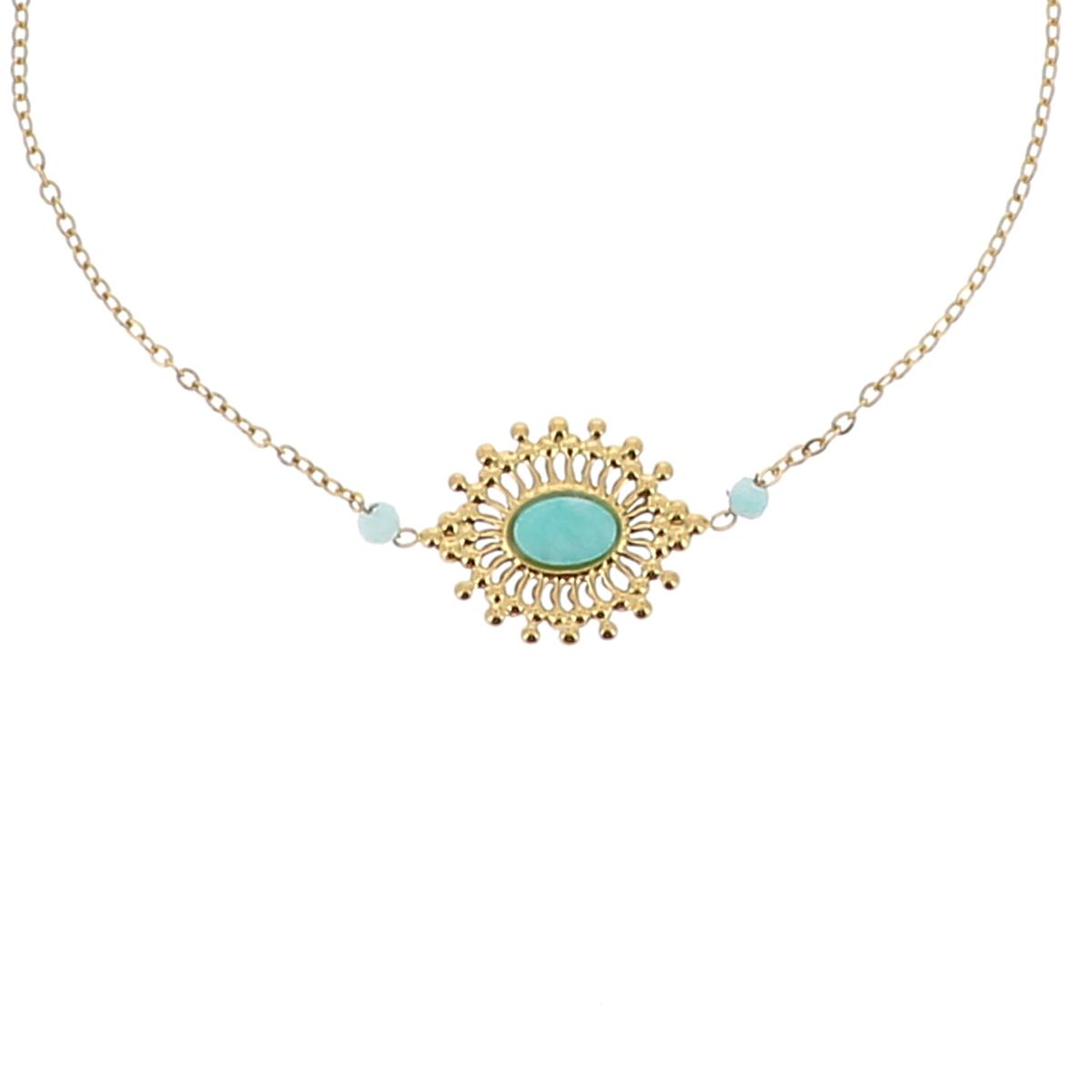 

Les Trésors De Lily [R4505] - Bracelet créateur Acier Cléopatra vert doré (amazonite) - 15x13 mm