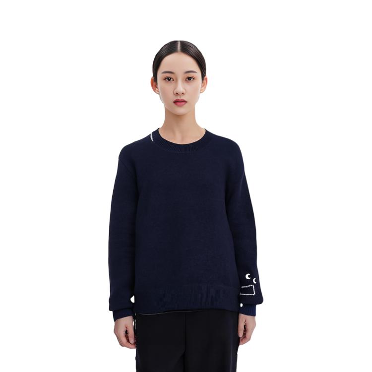 Uniqlo × Anya Hindmarch Collaboration FW23 Premium Lambswool Crewneck Sweater Women sweater Navy-Blue 468868-69