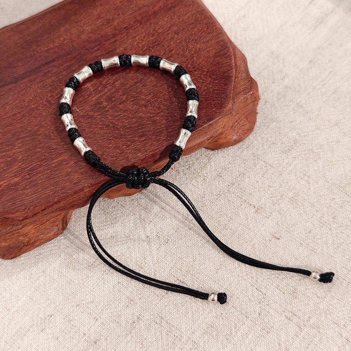 Hand-woven Black & Red Adjustable Bamboo Bracelet - Chinese Style Retro Blessing чёрный