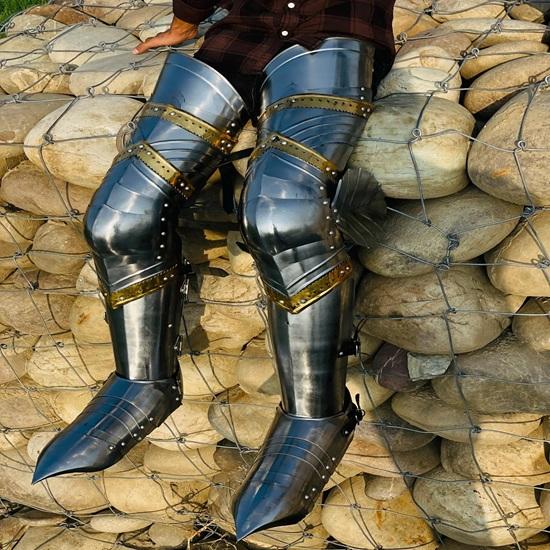 Gothic German Armor Leg Set 18g Mild Steel LARP Cosplay Halloween Costume Leg Armor Set With Steel Shoes Best Gift