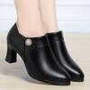 Comfortable Block High Heels Shoes Soft Leather 2024 Spring Autumn Elegant Office Ladies Short Plush Ankle Boots For Mom Model