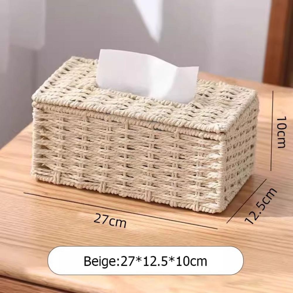 Vintage Paper Towel Box Large Capacity Tissue Storage Organizer Fashion Woven Tissue Box Office