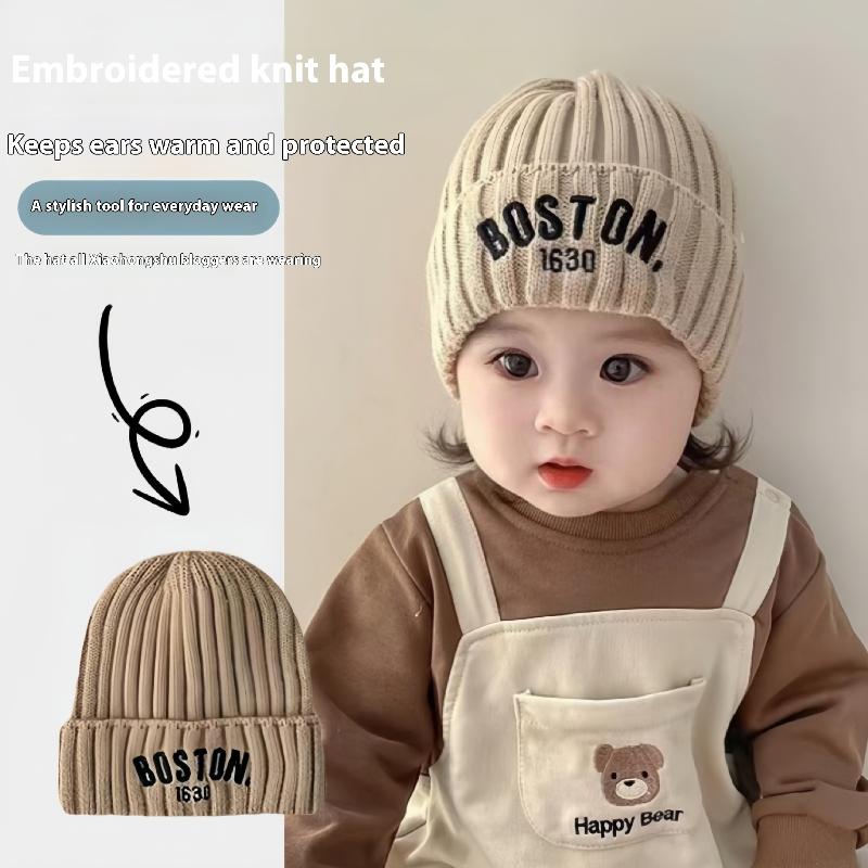 Winter Letter Baby Knit Hat Solid Color Embroidered Warm Toddler Beanie Cap Kids Crochet Hats Bonnet