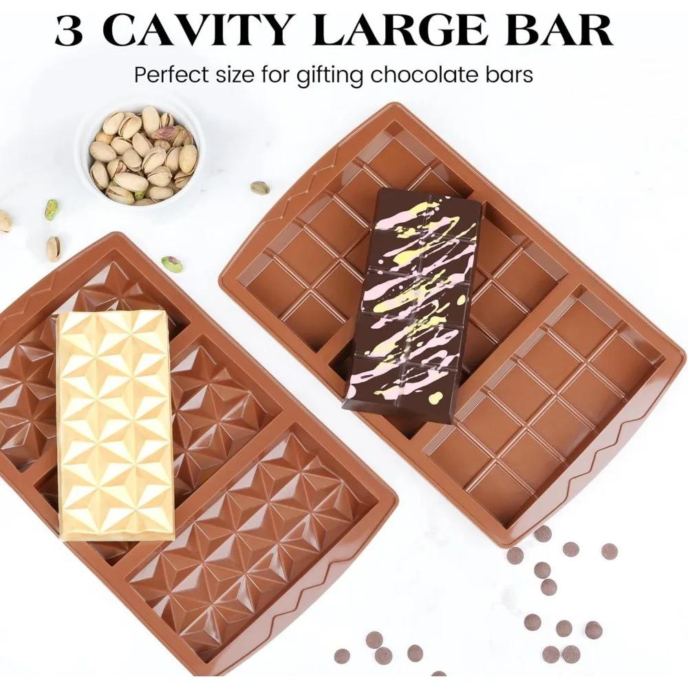 3 Compartment Silicone Chocolate Bar Mold DIY Candy Baking Tool Reusable Pistachio Dessert Mold Kitchen Accessories Cake Molds