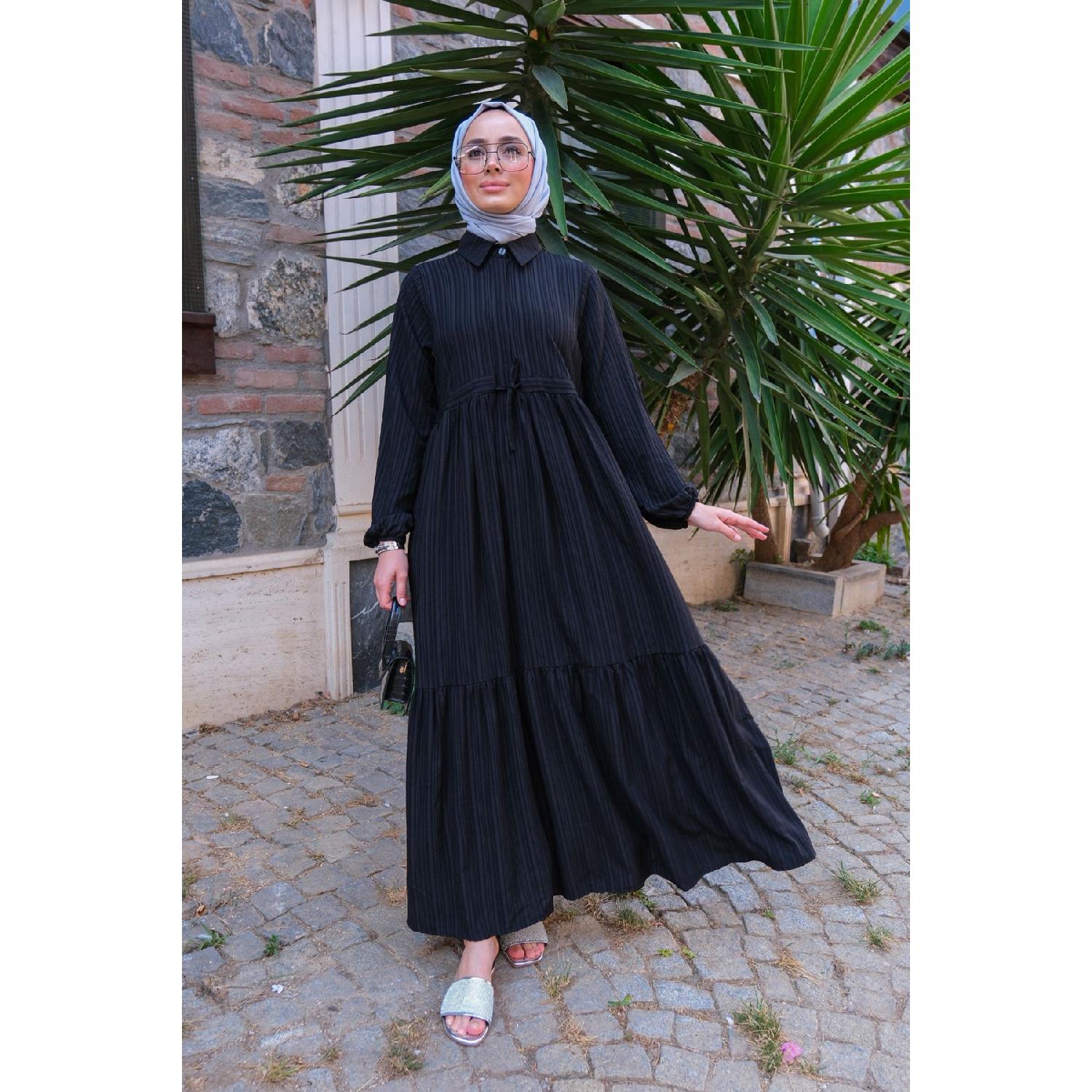 

Women s Waist Gathered Hijab Dress Black XL