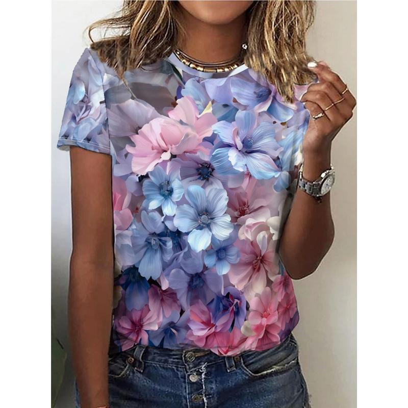 3D Printed Flower Plants T Shirt For Women Butterfly Graphic Short Sleeves Summer Street O-Neck Tees Tops Loose T-Shirts