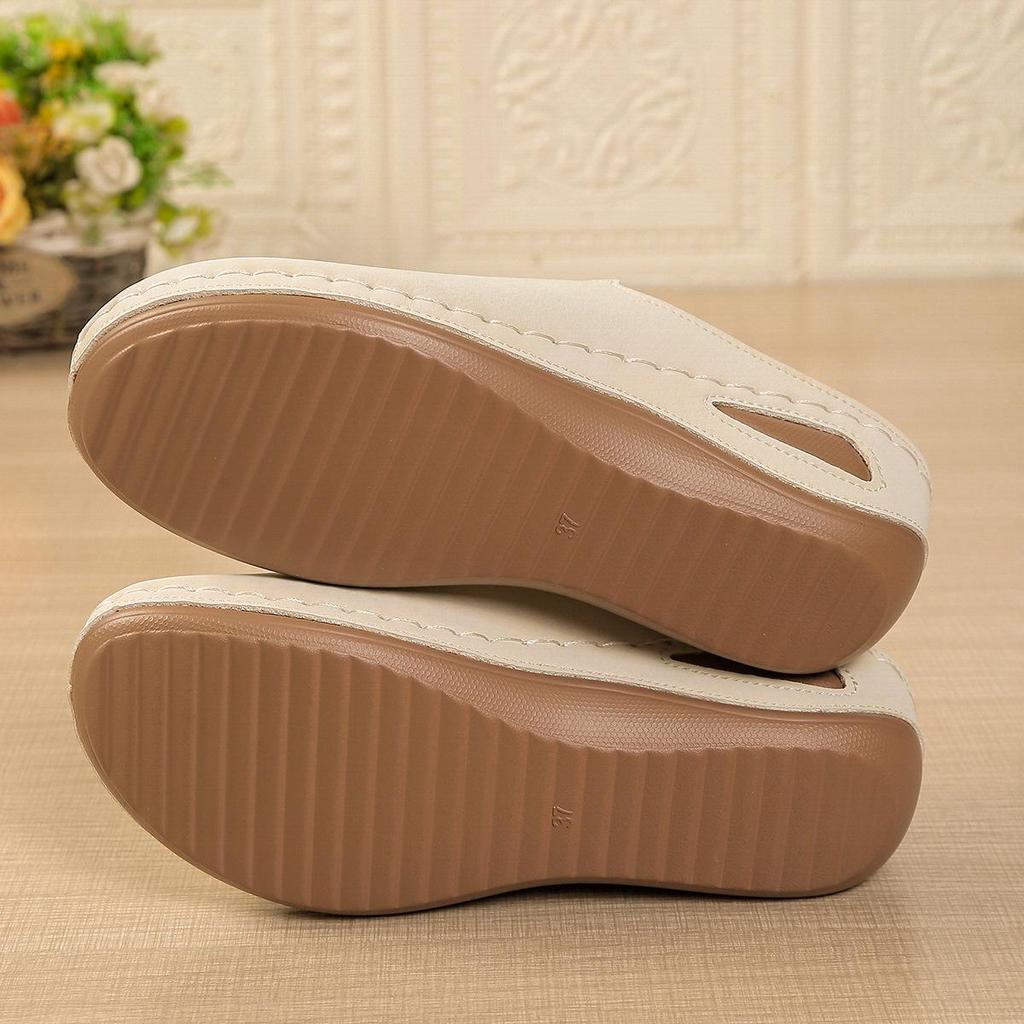 2025 Women's Plus Size Round-Toe Thick-Soled Backless Breathable Summer Slippers