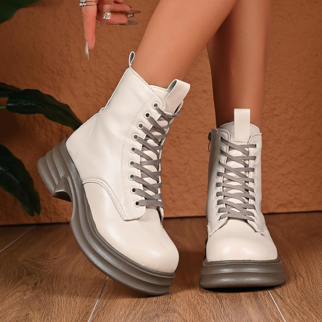 Autumn Winter Solid Color Round Toe Thick Soled Comfortable Women'S Boots Fashionable Comfortable Casual Mid Length Knight Boots