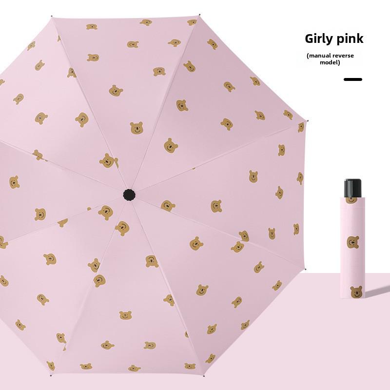 Kreskówkowy Składany Parasol z Ochroną UV: Parasol podwójnego zastosowania na słońce i deszcz z motywem misia