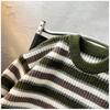 Men's Japanese Retro Striped Sweater - Thick Knit, Round Neck, Loose Fit for Autumn/Winter