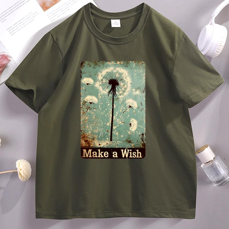 Vintage Dandelion Make A Wish T Shirt Unisex Women Casual Cotton Short Sleeve Round Neck Tshirts High Quality Oversized Clothes