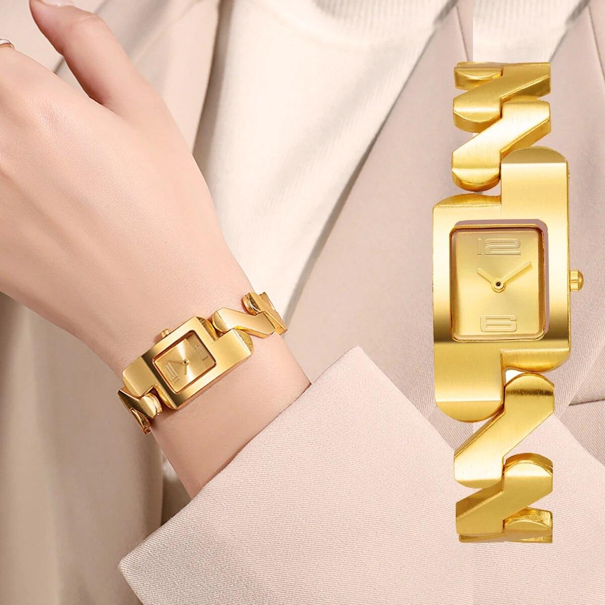 

Новые простые квадратные арабские цифровые часы с маленьким циферблатом и стальным ремешком, кварцевые золотой