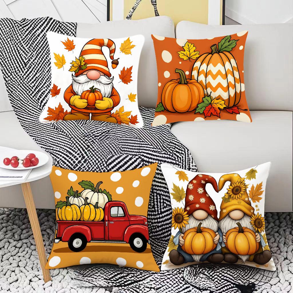 Thanksgiving Maple Leaf Pumpkin Element Warm Color Cozy Pillow Cover Home Decoration Living Room Home Pillow Cushion Cover