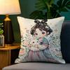 Eastern Aesthetics China Costume Girl 1 Pillow Case Natural Linen Pillow Case Double-Sided Decor Sofa Pillowcase Home Decor