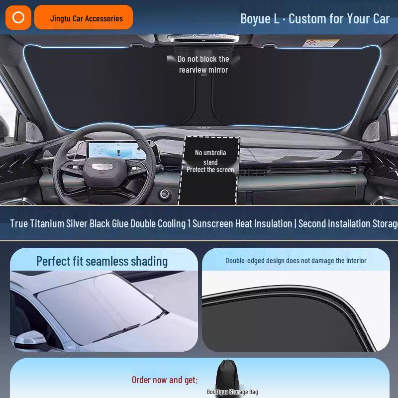 Geely Car Sunshade: Heat-Insulation Windshield Curtain for 25 Models, including Xingyue L, Xingyuan, Xingrui, Emgrand, Boyue L, and Panda MINI.