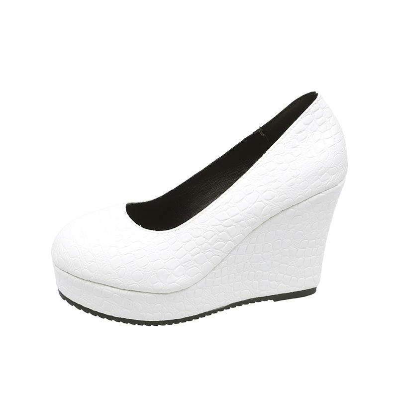 

Fashion Super High Heel Shoes Summer New Round Head Shallow Mouth Stone Pattern Waterproof Platform Anti-landslide Heel Shoes 43 белый