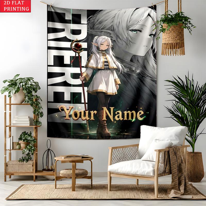 Frieren Custom Name Tapestry Personalized Wall Art Hanging Bohemian Home Decor for Bedroom Dorm Living Room