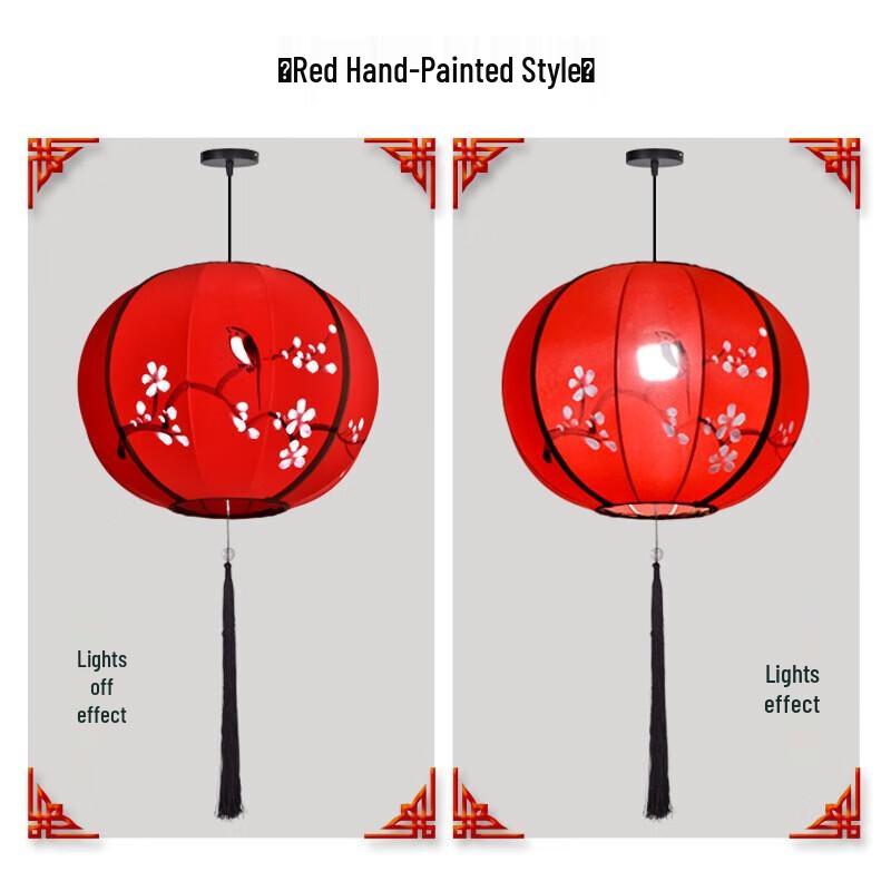 YIXI Hand-Painted Fabric Round Pendant Lantern