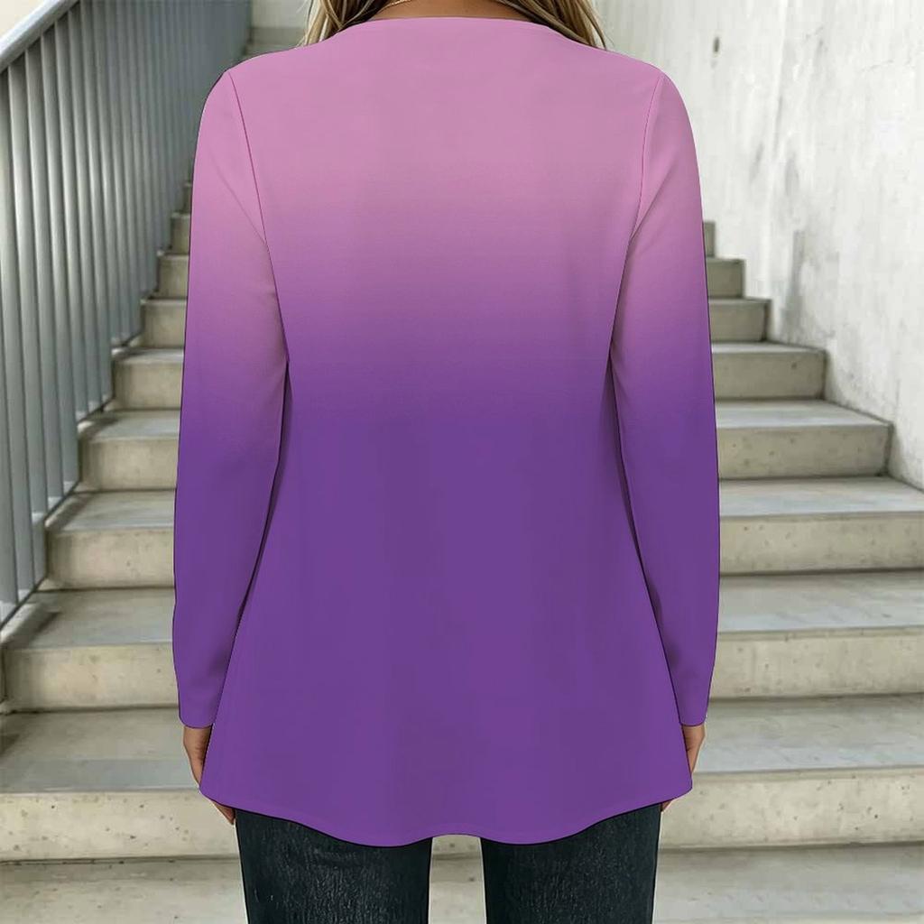 Women Plus Size Square Collar Long Sleeve T Shirt Double Layer Front Clay Tone Harvest Floral Printed Loose Top