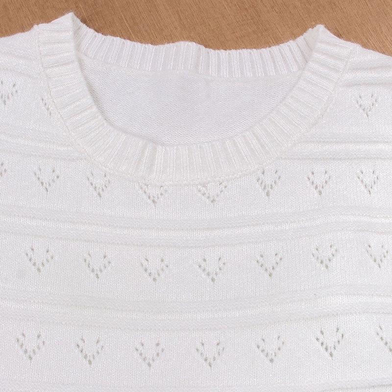 Dámský podzimní a zimní jednobarevný pletený volný svetr s kulatým výstřihem a krátkým rukávem