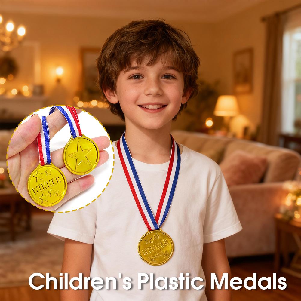 10PC Gold Plastic Winner Award Medals for Kids Birthday Party Favors Sports Game Prizes Soccer Football Pinata Fillers Toys Gift