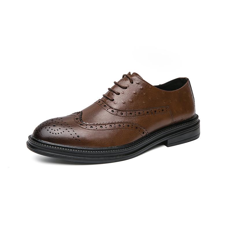 Men's Large Oxford Brogue Leather Shoes - Spring/Autumn Formal British Style